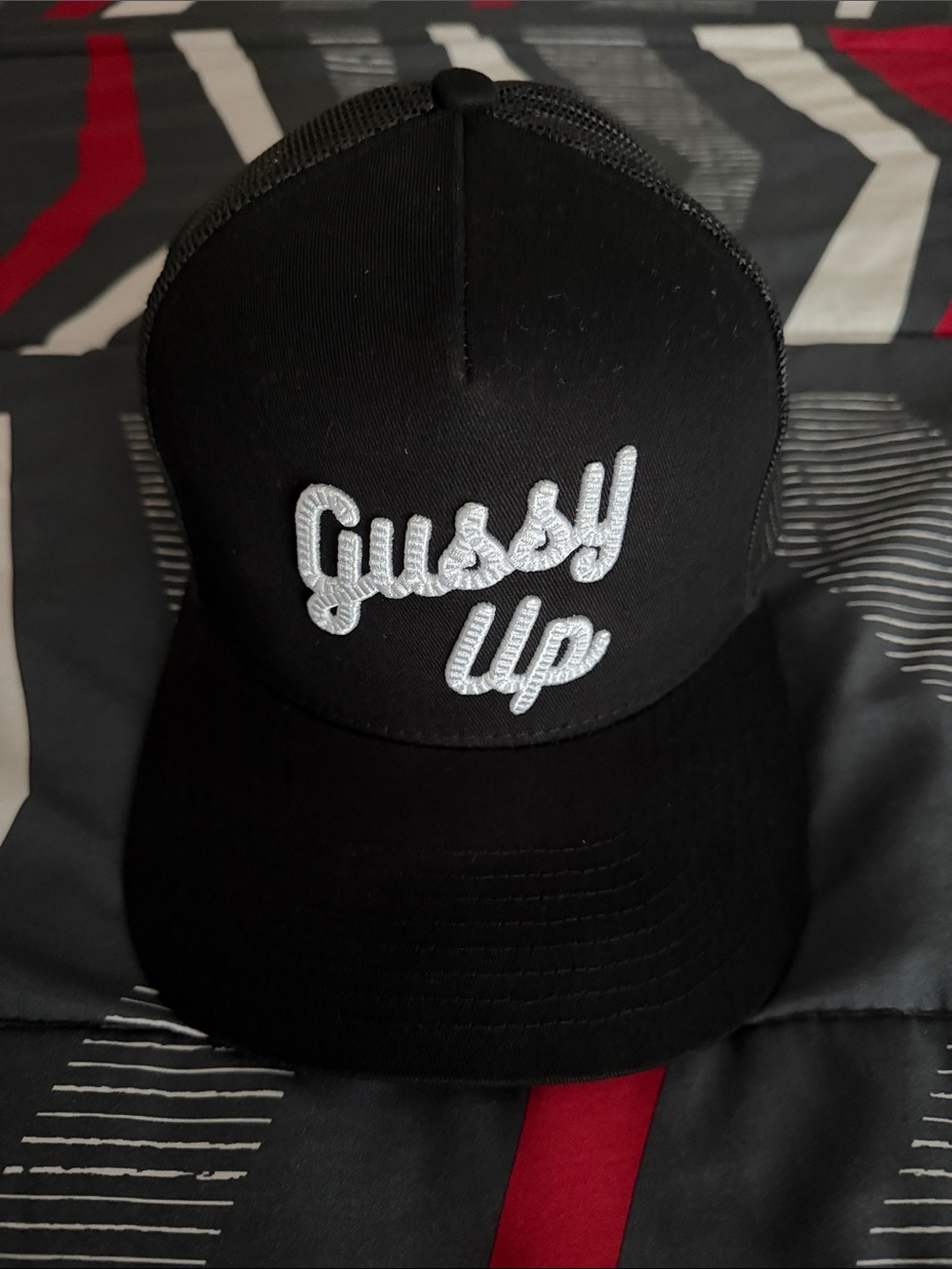 Iron Oak Black Trucker Hat with White Embroidery “Gussy Up”